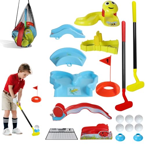 Kids Golf Set - Colourful Mini Crazy Golf Game with Plastic Golf Clubs, Balls, Flag, Customisable Golf Obstacles & Carry Bag, Fun Indoor & Outdoor Garden Toy, for Boys & Girls Aged 3-8