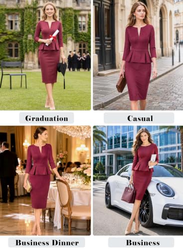 Image of VFSHOW Womens Work Business Office Front Zipper Peplum Church Sheath Dress