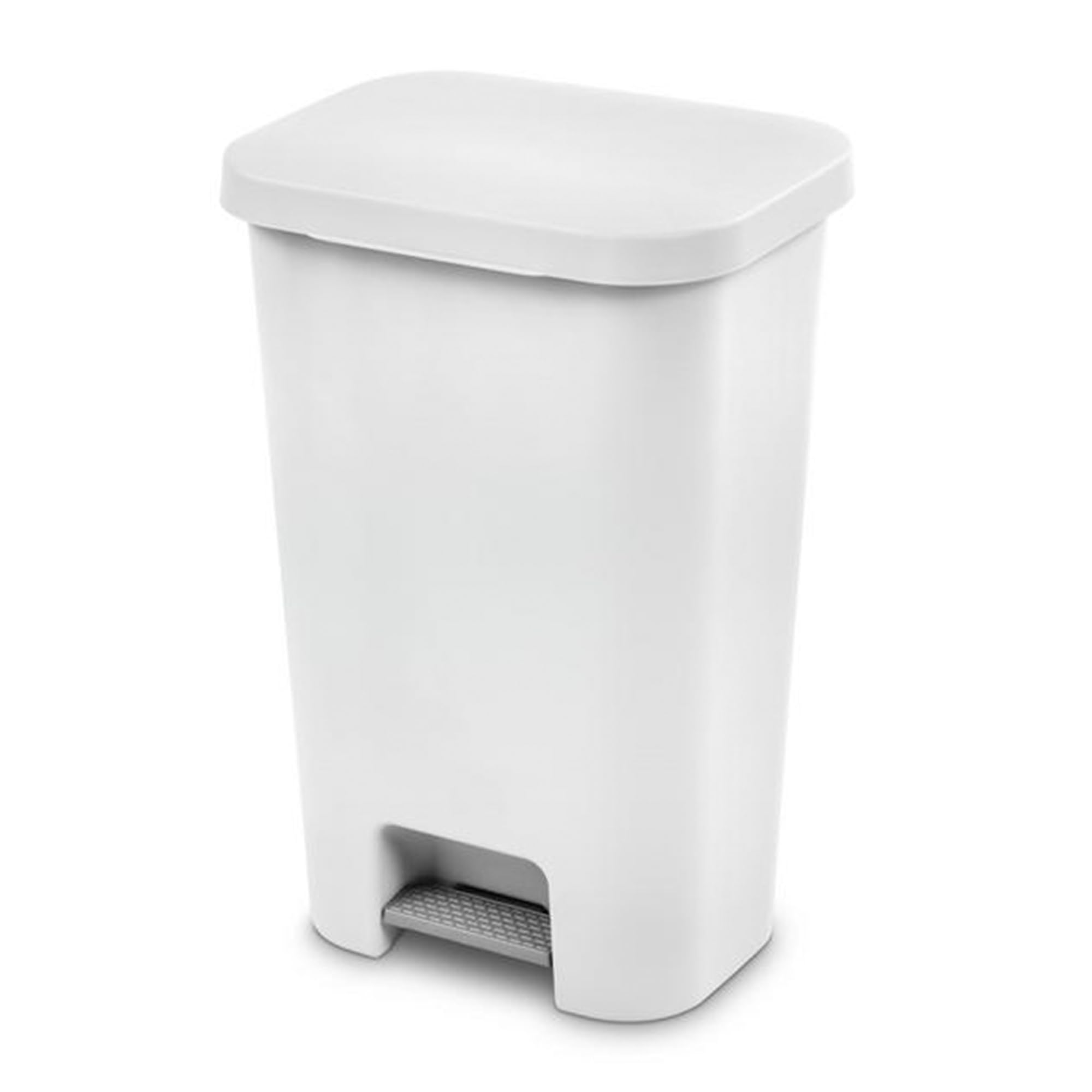 Sterilite 11.9 Gallon StepOn Wastebasket, Large, White lid and base with Titanium pedal and Liner-image-9
