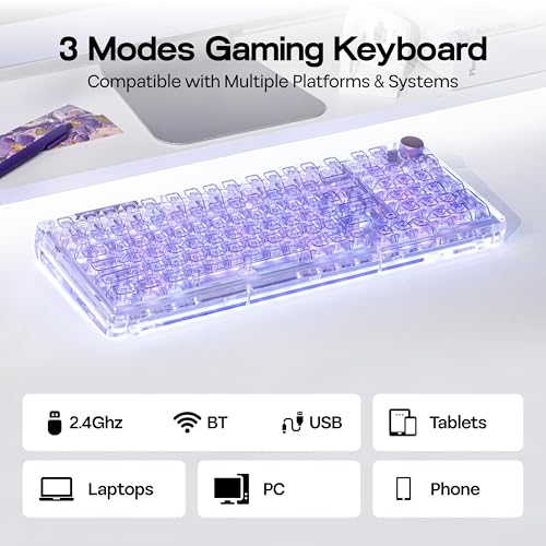 Image of KiiBoom Phantom 98 Hot Swappable Crystal Gasket-Mounted Mechanical Keyboard, Triple Mode NKRO Gaming Keyboard with South-Facing RGB, Clear Keycaps, 8000mAh Battery for Win /Mac (Purple)