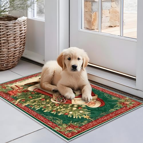 Tapis de Père Noël antidérapant rouge pour sécuriser et décorer vos entrées
