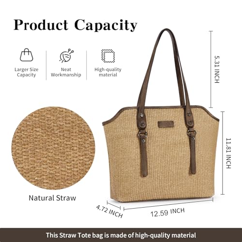Tote Bag para mujer de gran capacidad en cuero vegano y paja miniatura 5