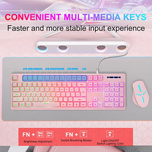 Huo Ji Cq104 Pink Gaming Keyboard Usb Wired With Rainbow Led Backlit, Quiet Floating Keys, Mechanical Feeling, Spill Resistant, Ergonomic For Xbox, Ps Series, Desktop, Computer, Pc #TOP1