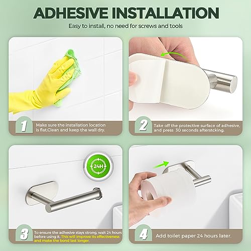 1 Pack Adhesive Toilet Roll Stand - Brushed Nickel SUS304 Stainless Steel, Rustproof Toilet Paper Holder No Drilling Tissue Holder for Kitchen Bathroom Wall Mount - Image 7