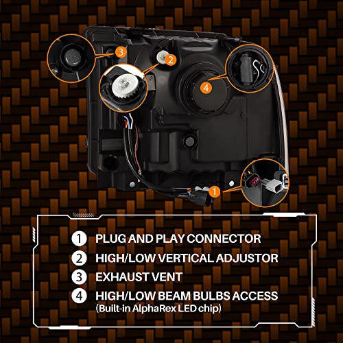 alpharex 880317 - luxx-series 05-07 ford super dutyexcursion projector headlights - black