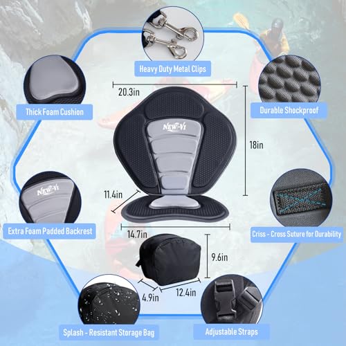 NEW-Vi Asiento Universal Deluxe para Kayak con Respaldo Desmontable, 4 Correas Ajustables, Asiento para Paddle Board, Canoas, Kayak y Bote de Pesca miniatura 3