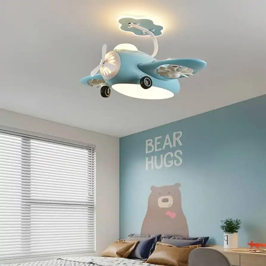 HDC Kids Airplane LED Ceiling Fan with Light & Remote Control, 3 Colour Dimmable Lighting, 3 Speed Reversible Fan for Boys Girls Bedroom, Nursery & Playroom, (Blue)-image-10