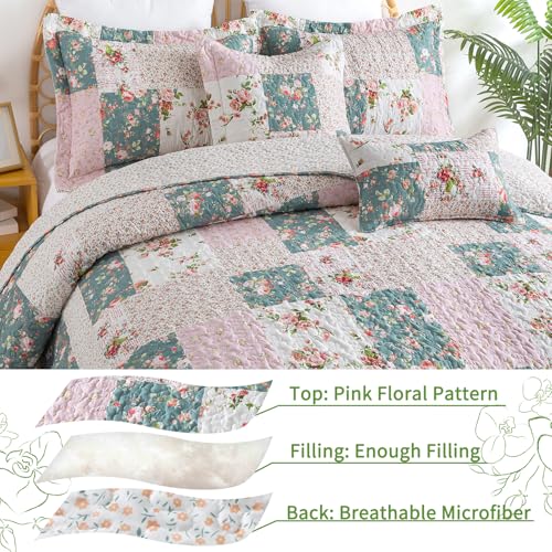 VAPUTAR Queen Size Quilt Set - Reversible Floral Queen Size Bedspreads with Wavy Edges - Lightweight Farmhouse Queen Quilt Bedding Sets for Bed Decorations, 3 Pieces