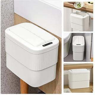 Sensor Hanging Trash Can with Lid 2.5 Gallon,Motion Sensor Garbage Can, Bathroom Trash Cans,Smart Trash Bin,Mountable/Desk for Kitchen Compost Bin,Liveroom,Office，White