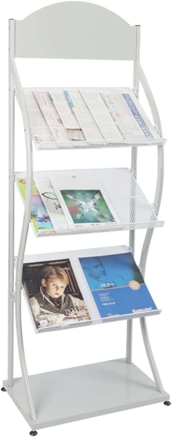 Jkjzsalj White Floor-Standing Magazine Rack,Magazine Stand,3 Pocket Brochure Display Stand Waiting Room/Reception Area/Bank Hall Posters Organizer Rack Easy Assembly,