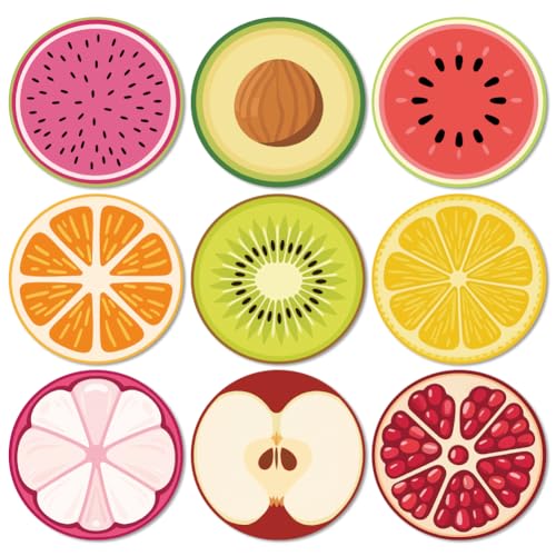 ANATTASOUL 9 Pièces Dessous de Verre Peinture, Tranches De Fruits sous Verres Peinture Coasters, sous-Verres en Bois Couleurs, Été Dessous de Verre Rond pour Maison, Bar, Bureau
