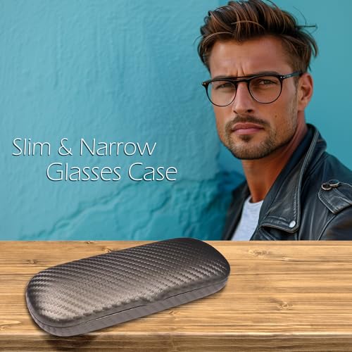 Image of MyEyeglassCase Men Small Glasses case - Eyeglasses Hard Shell Holder Pouch & Cloth-Reading Slim & Narrow Case Heavy Duty