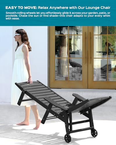 Ciokea Lounge Chair Outdoor, Oversized Chaise Lounge Chair With 5 Positions, Hdpe, Patio Lounge Chair With Wheels & Cup Holder For Pool thumb #5