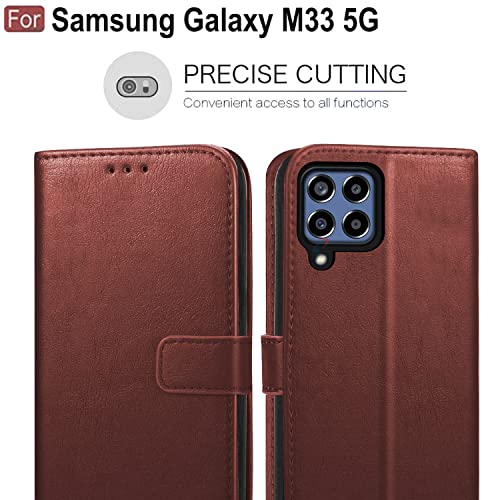 Image of CEDO Flip Cover for Samsung Galaxy M33 (5G) | Leather Finish | Inside Pockets & Inbuilt Stand | Shockproof Wallet Style Magnetic Closure Back Case Flipcover (Brown)