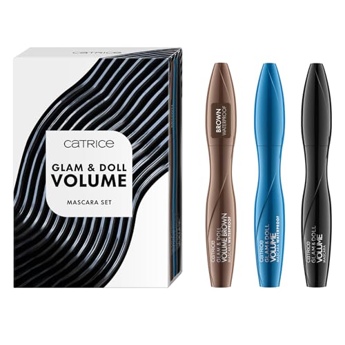 CATRICE Glam & Doll Volume Mascara Set 01 – Wimperntusche 2x Wasserfest in Schwarz & Braun & 1x Schwarz – Silikon-Bürste für definierte, voluminöse Wimpern ohne Verklumpen – Make-up Vegan – 3x 10 ml