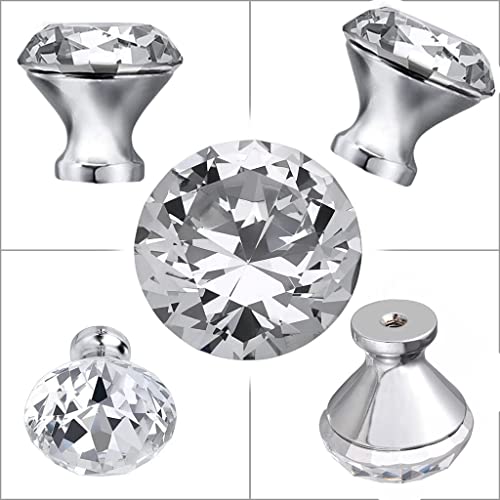 Image of Clear Glass Cabinet Knobs /Glass Dresser Knobs Pack 8x40mm, Finish Type - Polished (Diamond Shape)