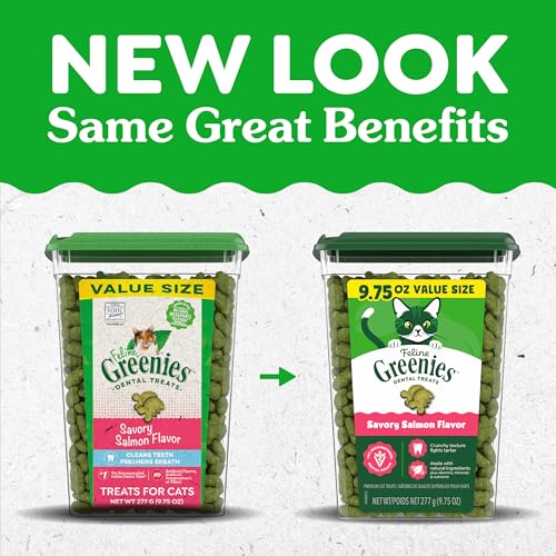 GREENIES Feline Natural Dental Care Salmon Flavour Cat Treats - with Natural Ingredients - for Adult Cats of All Breeds, 227g Tub image 5