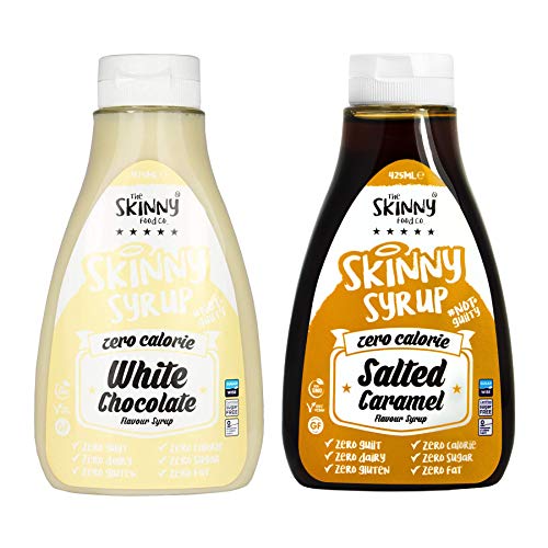 Skinny Foods Syrup Twin Pack SW Salted Caramel & White Chocolate Dessert Topping Sugar Free Zero Calories Guilt Free Sauce