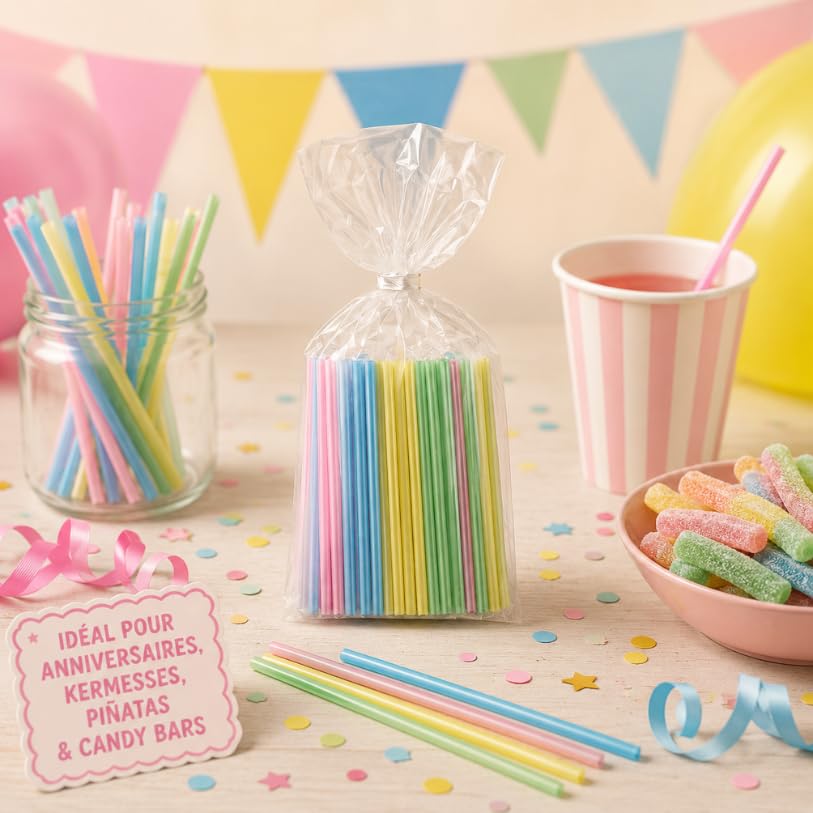 Bonbons d’Enfance - 100 Pailles Acidulées | Confiseries Rétro pour Anniversaire, Fête, Candy Bar & Piñata