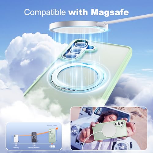 Image of for Samsung Galaxy S26 Plus Case with 360Rotatable Magnetic Ring Stand Compatible with Mag-Safe Military Protection Matte Translucent Phone Case for Samsung Galaxy S26+,Green