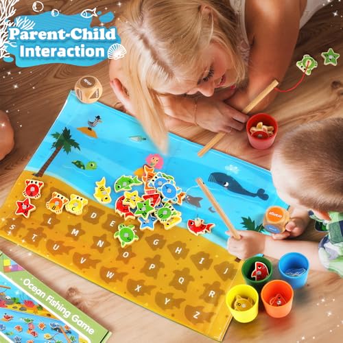 Image of Wooden Toddler Toys Fishing Game: Montessori Sensory Toys for 1 2 3 Year Old Boys Girls - Birthday Baby Gifts for 1 2 3 Year Olds - Color Sorting Shape Learning for Kids