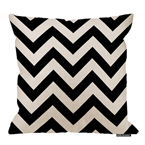 HGOD DESIGNS Chevrons Pillow Case,Vintage Black and White Chevrons Cotton Linen Polyester Decorative Home Decor Sofa Couch Desk Chair Bedroom 16x16inch