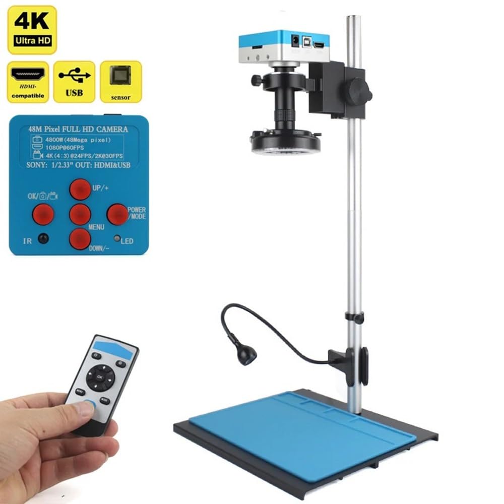 Microscope 48MP 4K USB HDMI 1080P Digital Video Monocular Microscope Camera Continus Zoom 130X C-Mount Lens for Soldering Phone PCB Repair(D Camera)
