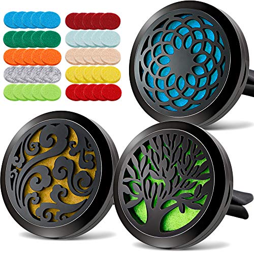 3PCS Aromatherapy Essential Oil Car Diffuser Stainless Steel Black Diffuser Locket with 50