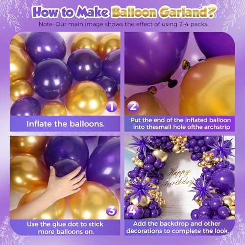 Image of Purple and Gold Balloon Arch Garland Kit 153pcs with Star, 2026 New Year's Dark Purple Metallic Gold Violet Royal Balloons for Adults Prom Luxury Decorations Graduation Birthday Baby Shower