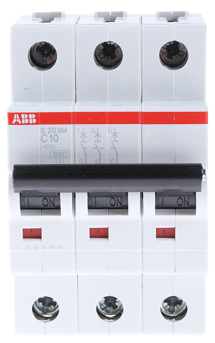 ABB Protecta Plus S203M-C10 Miniature Circuit Breaker • 3 Pole • 10A Type C • 440V AC / 12V DC • 10kA Breaking Capacity • DIN Rail Mount • System pro M Compact • Industrial MCB • 2CDS273001R0104 — image 1