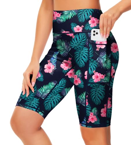Image of AOBUTE Womens 9 inch /10 inch /11 inch Long Swim Board Shorts High Waisted UPF 50+ Biker Shorts with Pockets