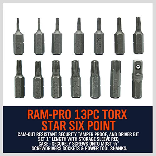 HORUSDY 14-Piece Tamper Resistant Star Bits, S2 Alloy Steel, T5 - T40 Security Torx Bit Set.