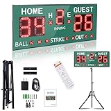 Ousmile Outdoor Baseball/Softball Scoreboard with Stand, Wireless Portable Baseball Scoreboard, Digital Scoreboard with Remote, Electronic Scoreboard for Games, Score Keeper Ball Strike Out Inning