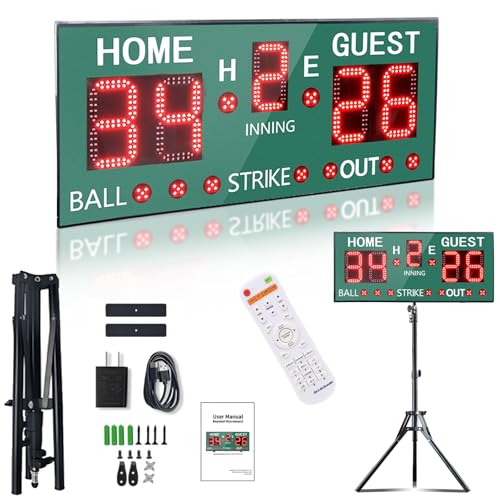 Ousmile Outdoor Baseball/Softball Scoreboard with Stand, Wireless Portable Baseball Scoreboard,