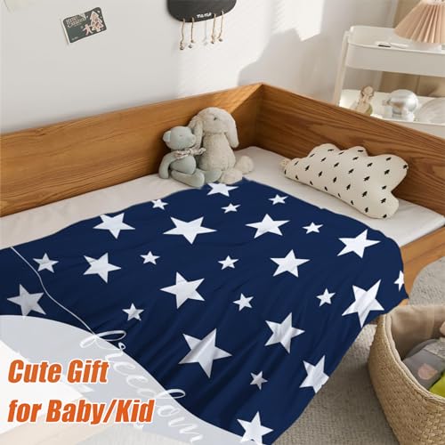 Image of YeeJu Patriotic Throw Blanket for Baby Small 4th of July Memorial Day Fourth of July Blanket for Toddler Swaddle Soft Fleece Blanket White Blue Star Independence Day Veteran Day Blanket 30x40