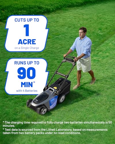 Image of Litheli 21 inch Electric Lawn Mower Cordless, Self-Propelled Electric Mower with 40V Brushless Motor, Battery Powered Lawn Mower 4x8.0Ah Batteries and Rapid Charger Included