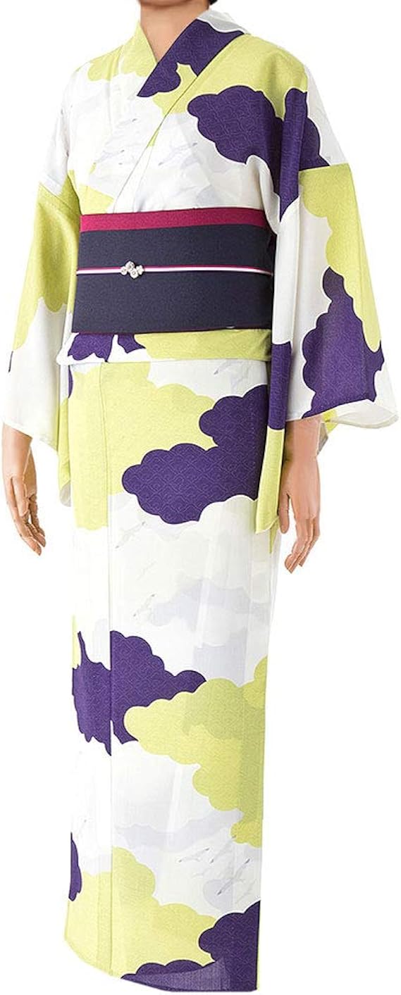 Amazon Dear Japan 撫松庵 浴衣 セオアルファ カモメ 雲 白 紫 黄色 レディース 浴衣 通販