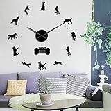 The Geeky Days K9 Security Dog Belgian Malinois Sign Modern 3D DIY Mute Frameless Wall Clock Belgian Shepherd Creative Show with Mirror Effect Stickers Clock (Black)