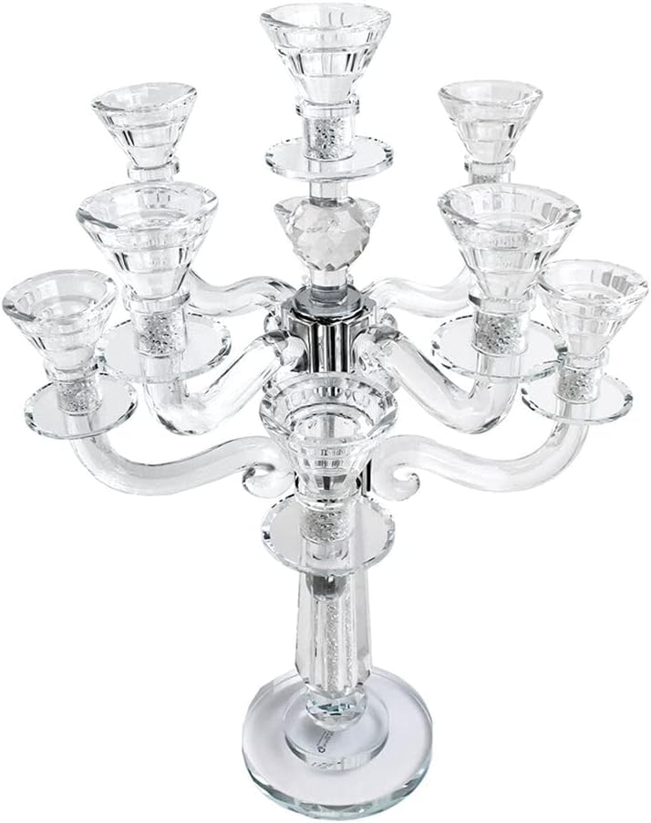 (D) Judaica Crystal Candelabra with Inner Net Design 9 Arms (Gold)