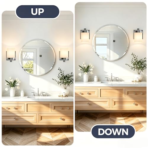 Image of 4.72 Inches Bathroom Vanity Lights, 1-Light Chrome Bathroom Llight Fixtures Over Mirror with Milky White Square Glass Shade, Modern Farmhouse Bathroom Wall Lamp, Wall Sconces Set of Two