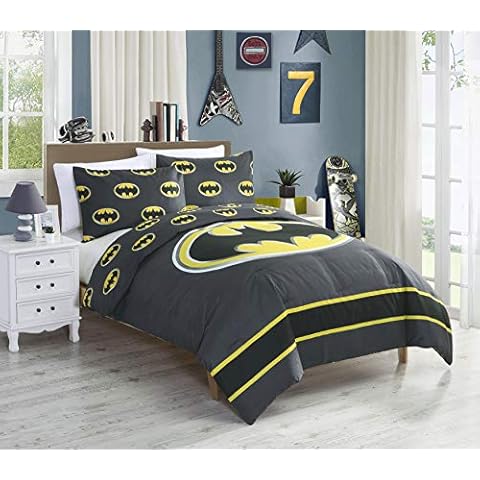 JPI DC Comics Batman Emblem 2-Piece Reversible Twin Comforter Set - Gray and Black - Officially Licensed - Super Soft & Cozy - 68'' x 86'' - 100% Polyester Cover