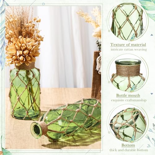 Image of Chuangdi Set of 2 Coastal Glass Flower Vase with Boho Rope, Green