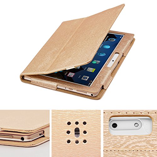 XIDO Funda para Tablet 10 Pulgadas BEISTA/LNMBBS/ YUNTAB K107 K17, Slim Fit Folio Cubierta Carcasa Caso con Stand Función para ibowin® P130 M130/ Artizlee ATL-21plus ATL-21T ATL-21X ATL-31, Oro