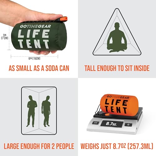Go Time Gear Survival Life Tent • 2 Person Mylar Emergency Shelter Tube Tent + Paracord • All-Weather Protection for Camping, Hiking, & Survival Kits • Includes Emergency Whistle - Image 3