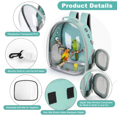 Image of Bird Travel Carrier, Bird Backpack Cage with Rope & Wood Perches Tray Food Bowl, Portable Clear Bubble Window Breathable Mesh Bag for Small Medium Parrots Cockatiel Parakeet Budgies Conures Lovebirds