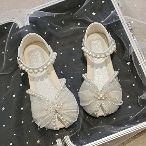 Girls Dress Shoes Mesh Bow Pearl Mary Jane Shoes Ballerina with Satin Ankle Tie for Wedding Sandals for Toddler Girls2