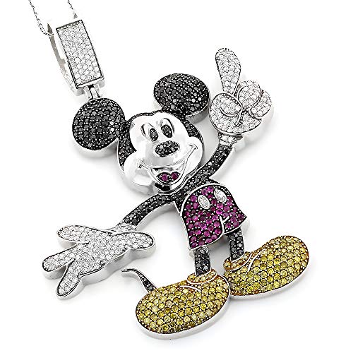 Ritika Created Round Cut Multi-Diamonds 925 Sterling Silver 14K White Gold Over Iced Out Diamond Cartoon Character Mickey Mouse Charm Pendant for Cartoon Lovers