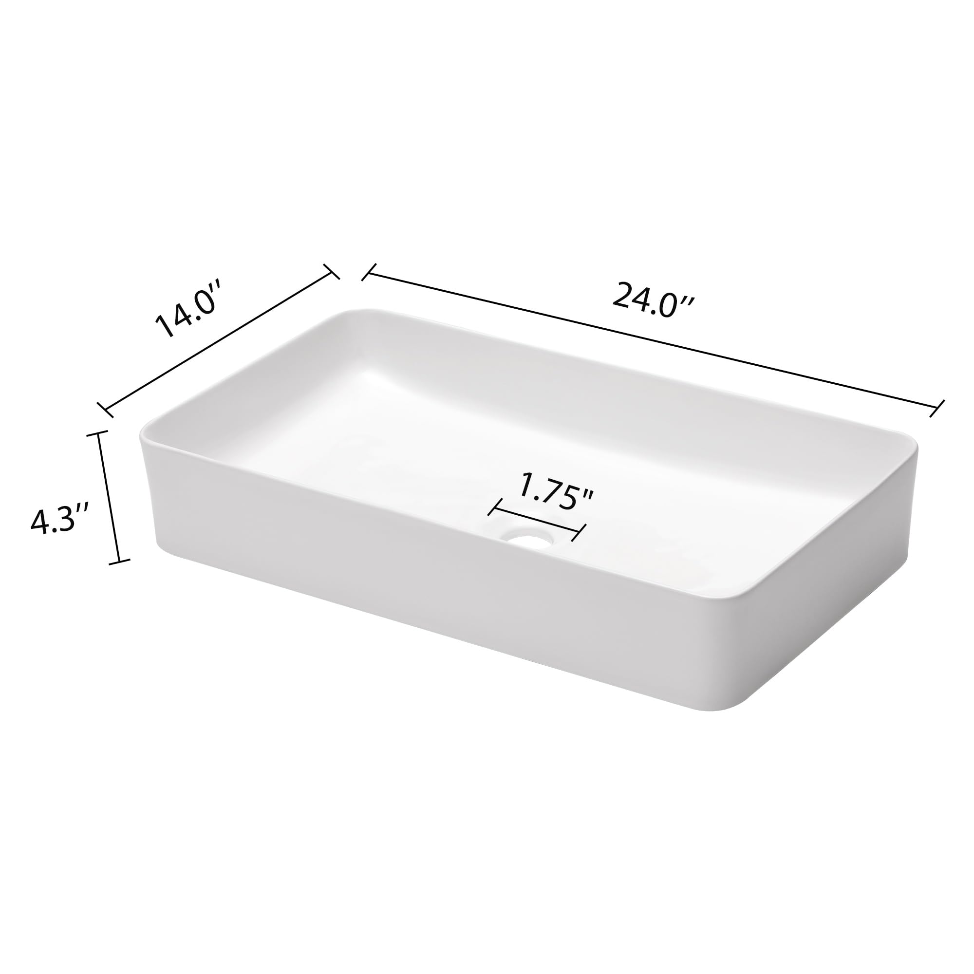 Fregadero rectangular de 24 x 14 pulgadas, color blanco, rectangular, sobre encimera, de cerámica, de porcelana, para encimera, lavabo rectangular de arte 5