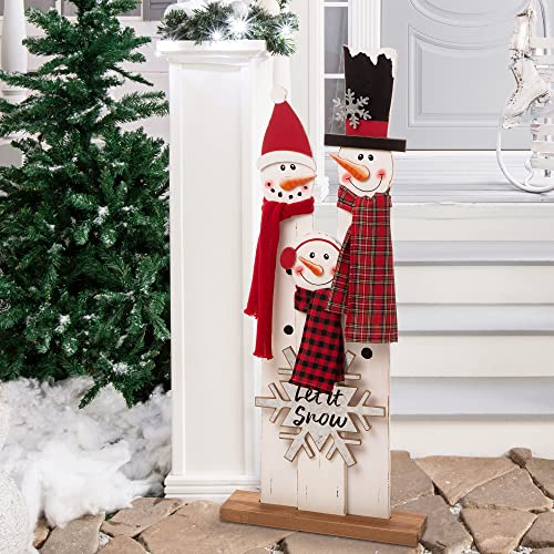 Image of Glitzhome 35.43 inch H Wooden Snowman Family Porch Decor Merry Christmas Home Indoor Outdoor Porch Wall Christmas Decoration