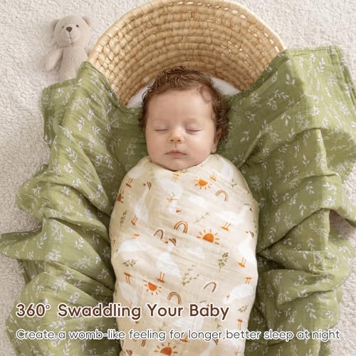Image of david's kids 4 Pack Baby Muslin Swaddle Blankets, 100% Cotton and Ultra Soft Breathable Receiving Blanket Wrap for Boys Girls, New Born Essentials, Large 47 x 47 inches, Farm & Duck